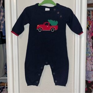 Starting Out sweater Romper with red truck and tree, size 6 months